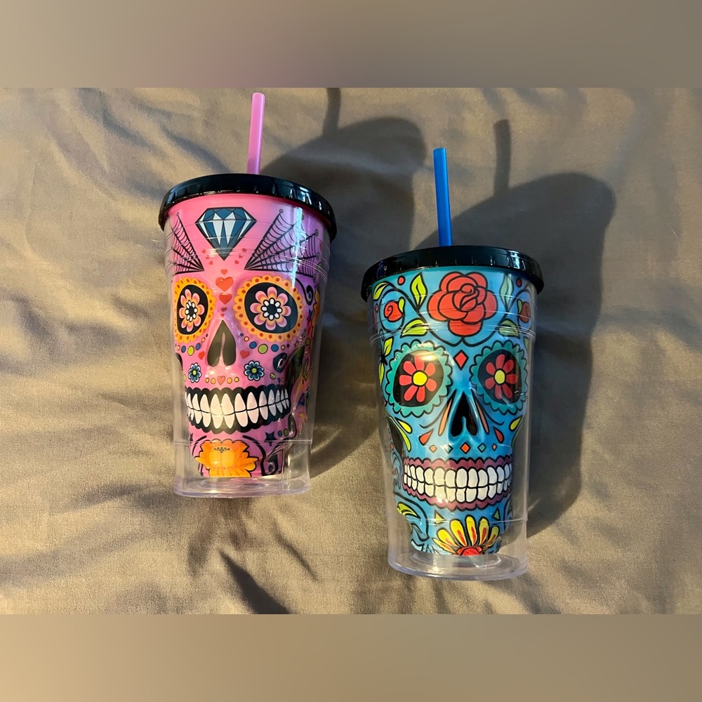 18 oz Skull Chiller Tumbler | pink and blue Sugar Skull Design Tumblers